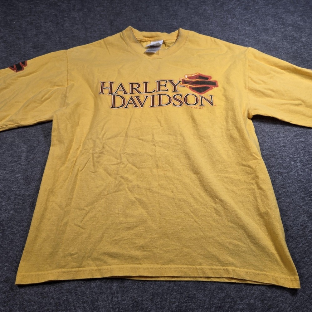 Harley-Davidson Shirt Mens Large Yellow Long Sleeve Graphic Cowboy Austin Texas